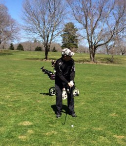 Mark's approach into 16 would hit the bunker