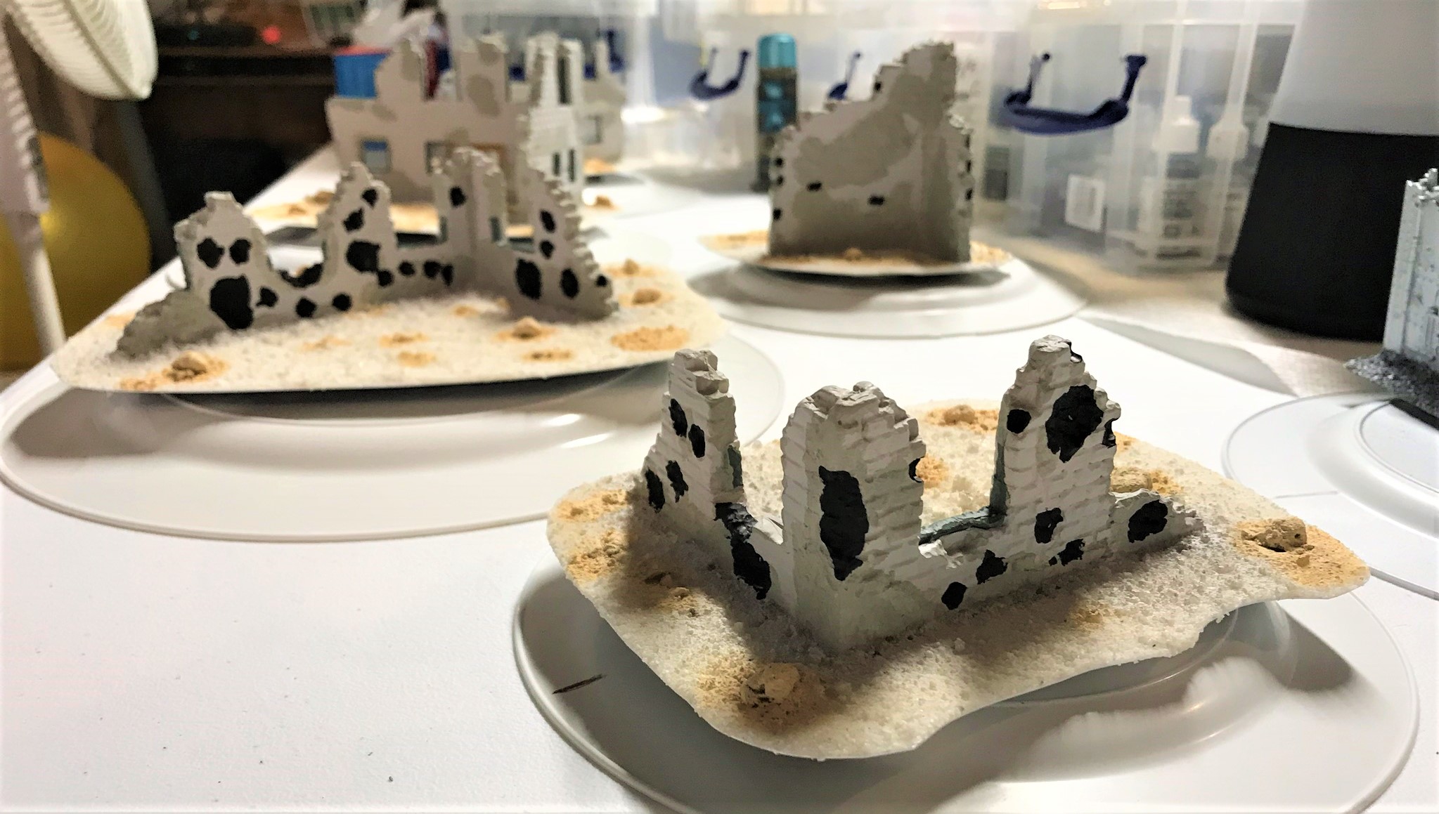 7 early base coat on buildings holes