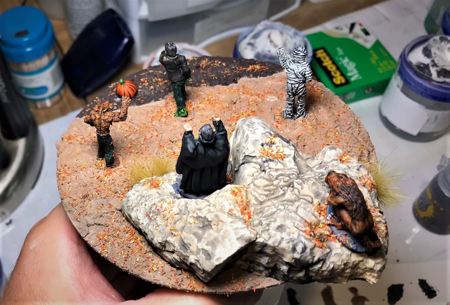 9 figures mounted, rear side