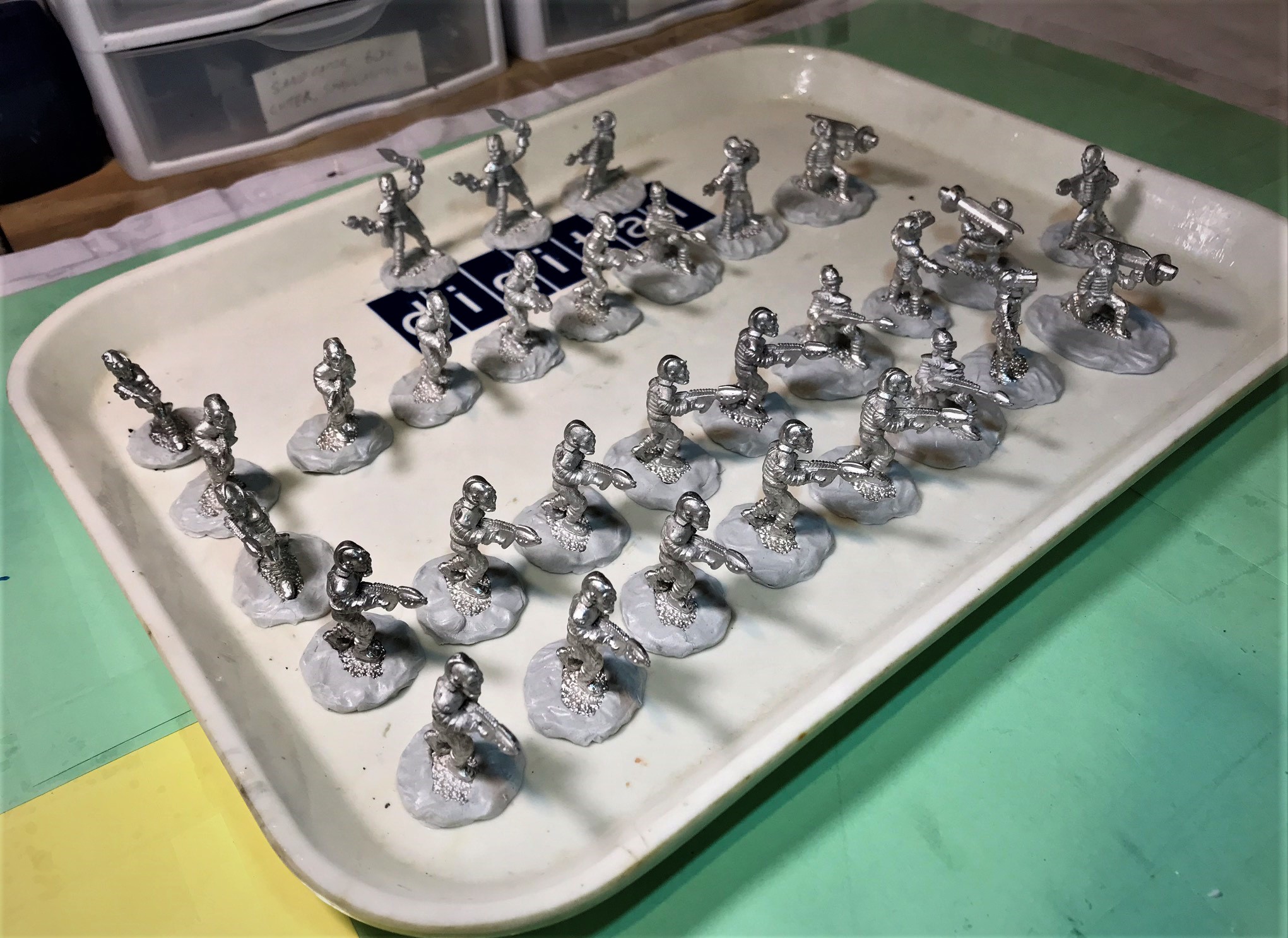 3 Retrovian Platoon after basing with Apoxie Sculpt