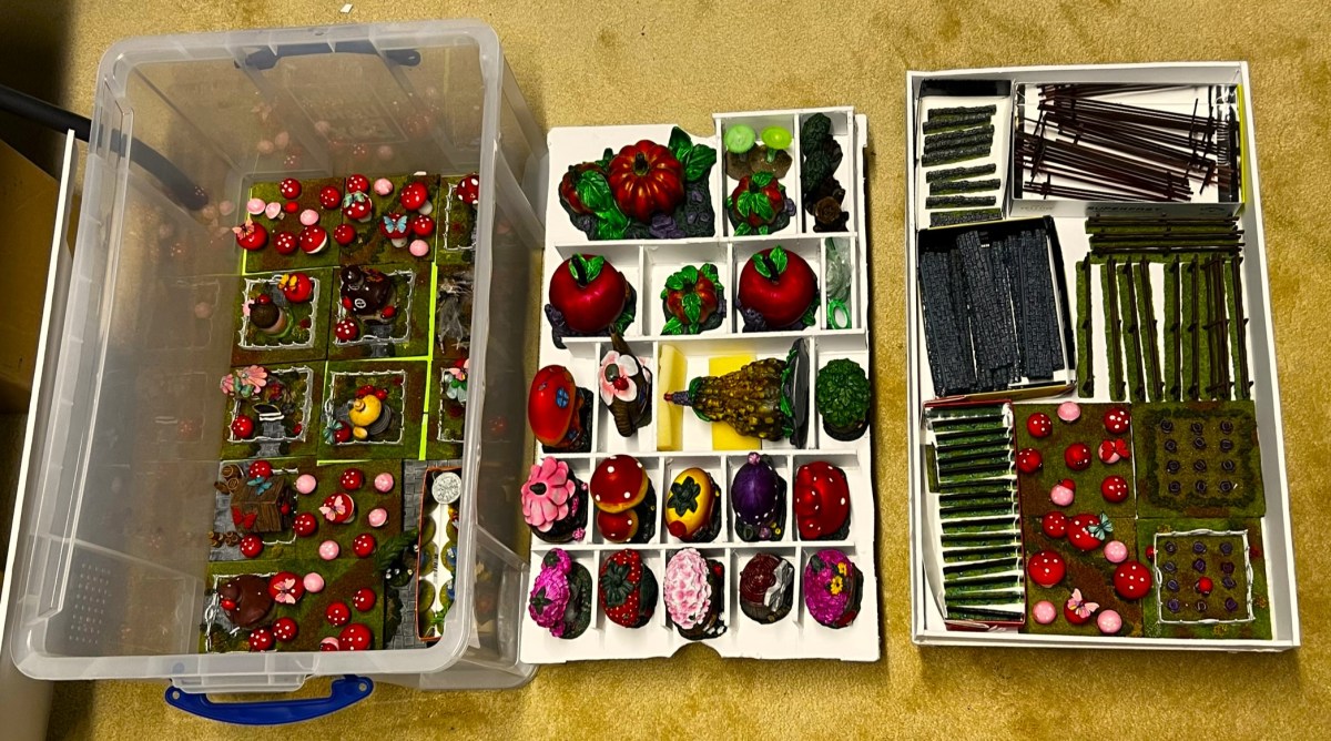 October 2023 Projects for Wars of Ozz – Amassing Terrain, Gifts of Impkins & Terrain, Building Terrain Transport & Storage, Creepy Fighting Baby Dolls, Rebasing Work, plus a Pikachu for&nbsp;Tabitha